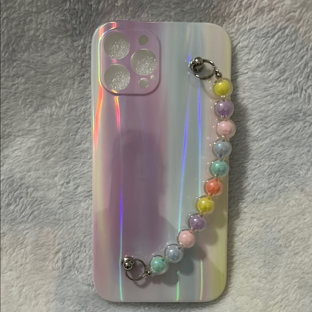 Iridescent Phone Case with Beaded Strap 12Pro Phone